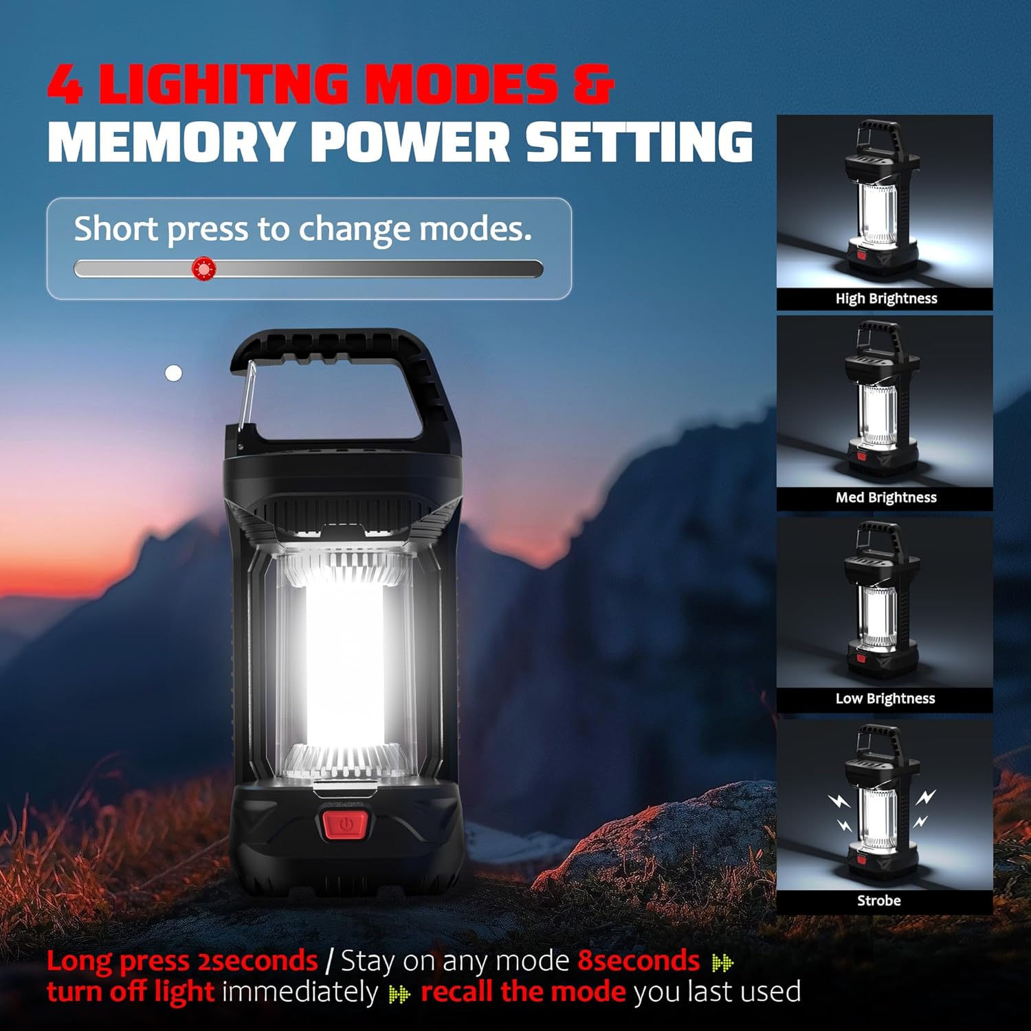 2 Pack Camping Lantern Rechargeable, 2000LM Rechargeable Lantern with 4400mAh Battery, Waterproof LED Camping Light, Portable Lanterns for Power Outages, Hurricane and Outdoor Use - Image 4