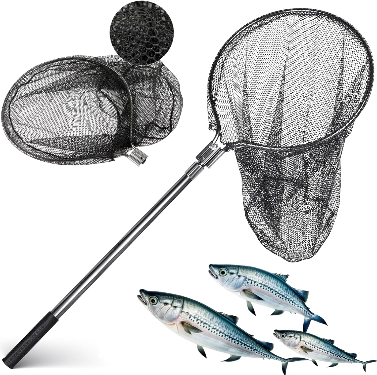 Heavy Duty Extra Large Aluminum Landing Net - Telescoping Handle (67-100in), 20in Net Opening for Saltwater Fishing