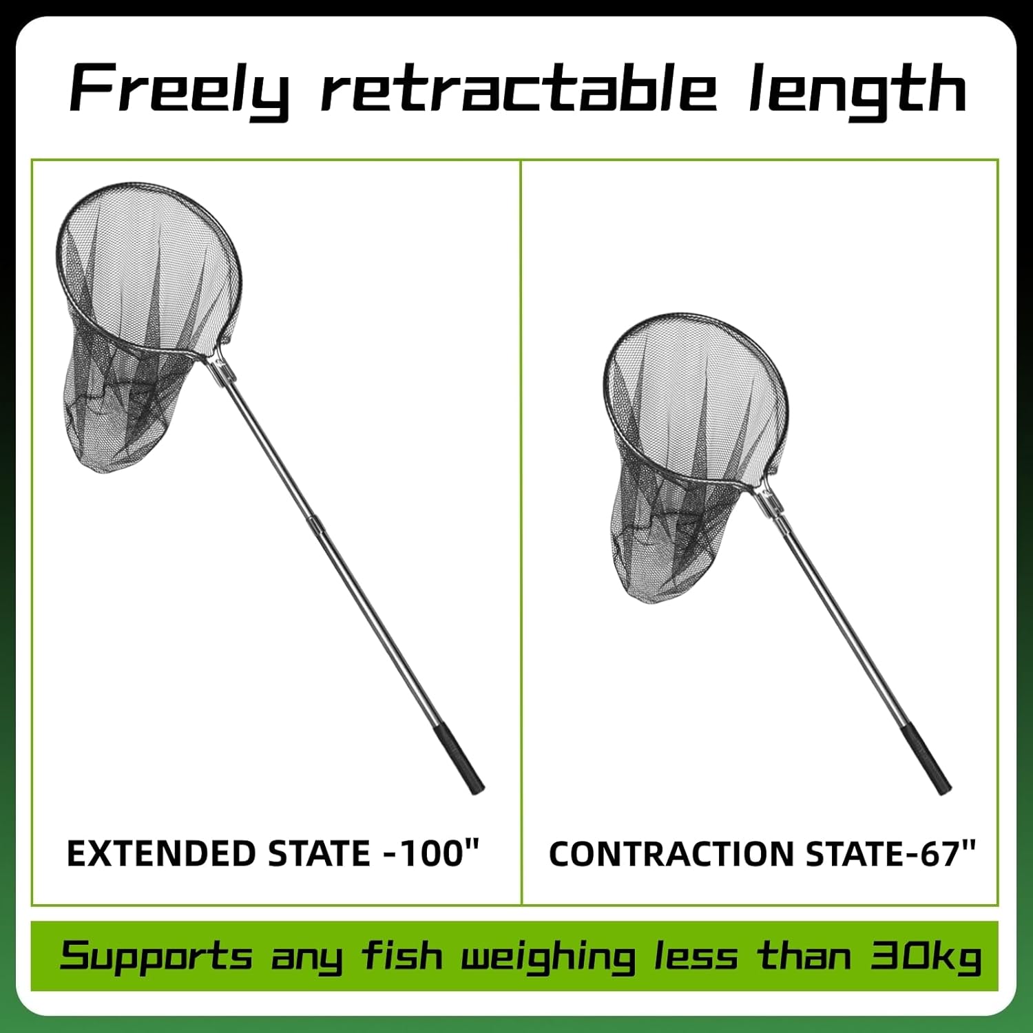 Heavy Duty Extra Large Aluminum Landing Net - Telescoping Handle (67-100in), 20in Net Opening for Saltwater Fishing - Image 5