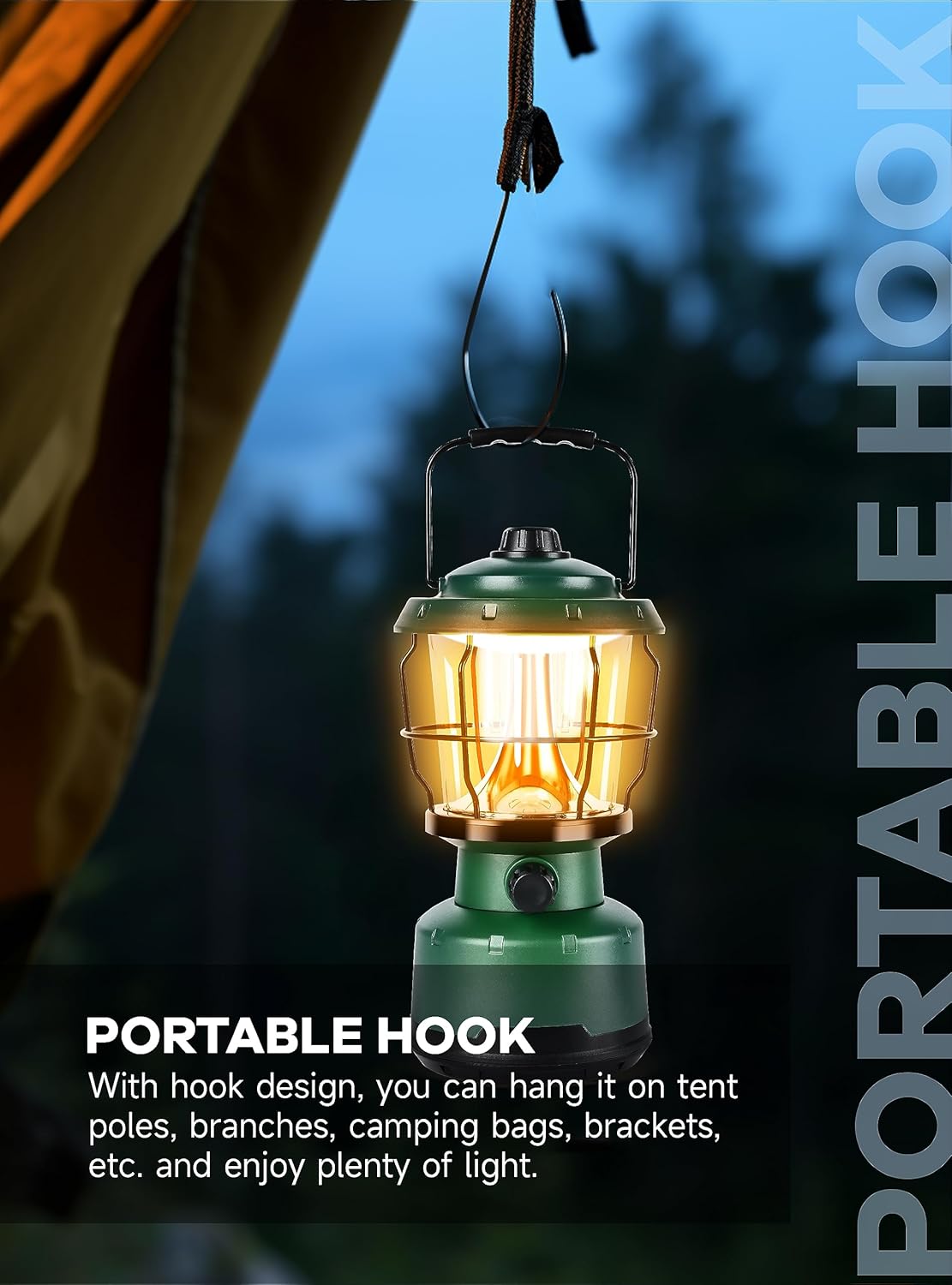 LED Camping Lantern, 2500LM Dimmable Vintage Rechargeable Lantern, Water Resistant Portable Emergency Lights for Camping, Home Power Outage, Hurricane, Hiking - Image 5