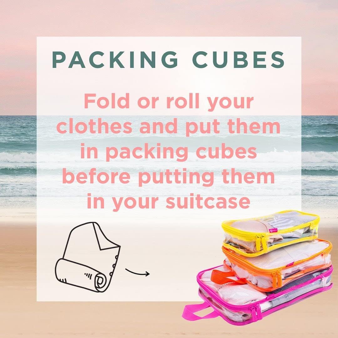 Miamica 3-Piece Packing Cubes, Lemon Yellow Pink Orange Design – Includes Small, Medium and Large Suitcase Organizers with Durable Design - Image 3