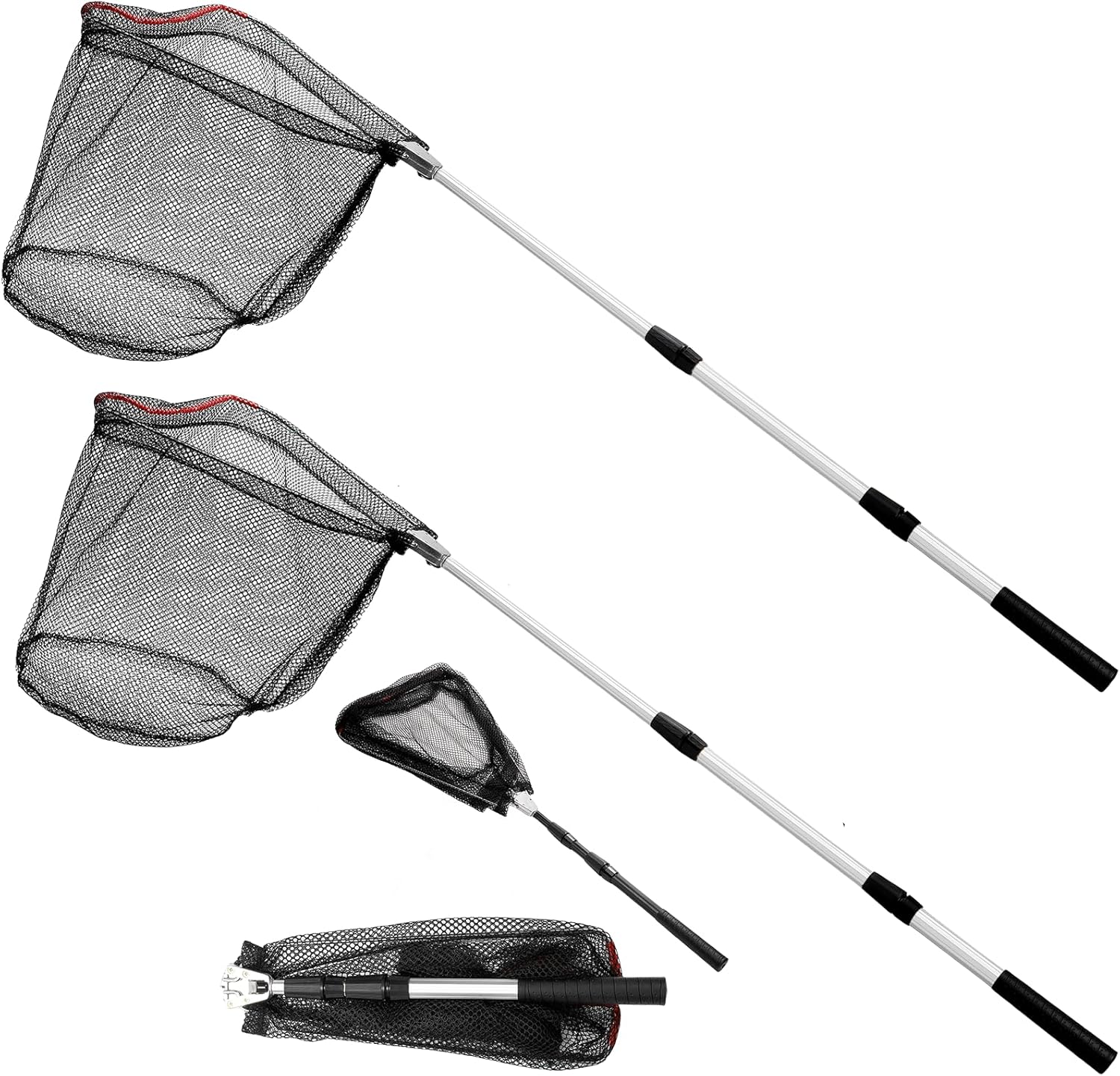 ZENFUN 2 Pack Fishing Net with Telescopic Pole Handle, Fish Landing Net with Sturdy Collapsible Handle, Folding Nylon Mesh Landing Net for Saltwater and Freshwater, Extend to 51 in(Black, White)