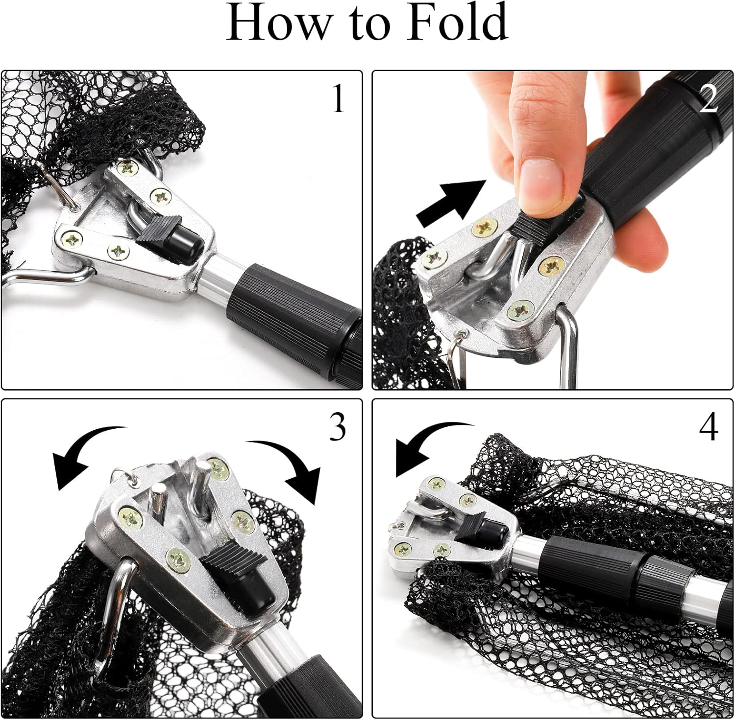 ZENFUN 2 Pack Fishing Net with Telescopic Pole Handle, Fish Landing Net with Sturdy Collapsible Handle, Folding Nylon Mesh Landing Net for Saltwater and Freshwater, Extend to 51 in(Black, White) - Image 4